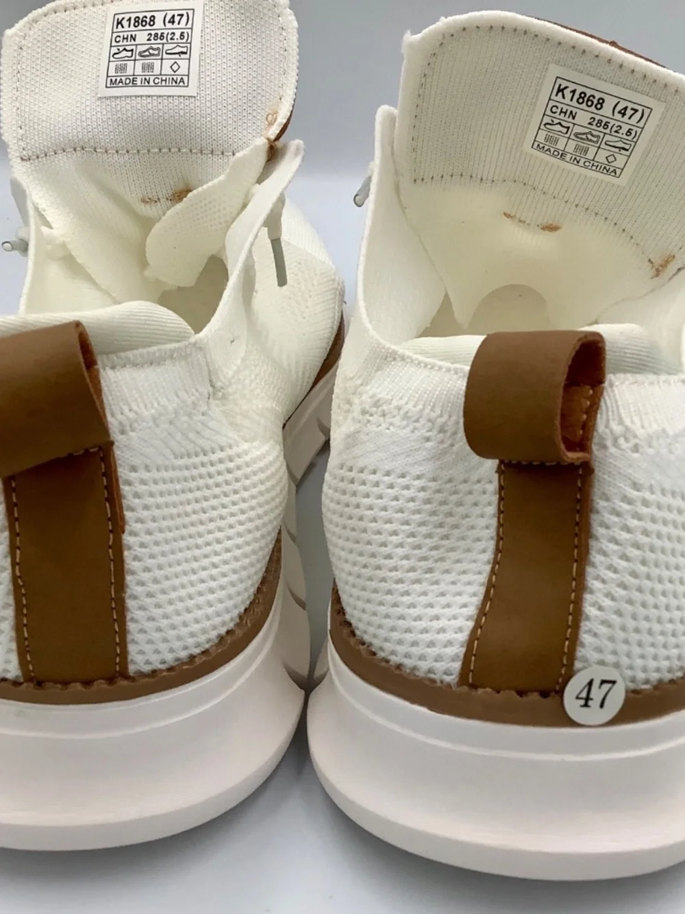 White Knit Lace Up Men's Breathable Lightweight Casual Sneakers Size 47